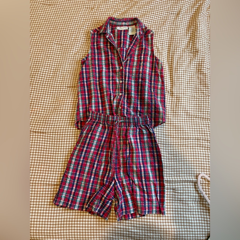 Vintage 90’s Private Party Plaid Matching Set With Sleeveless Collar Shirt